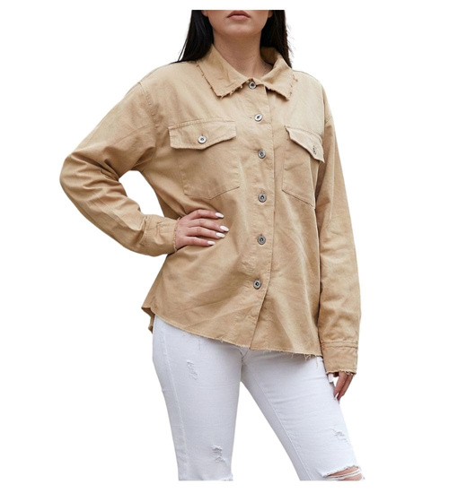 Ciemno beżowa koszula damska oversize /H UB813 S235/