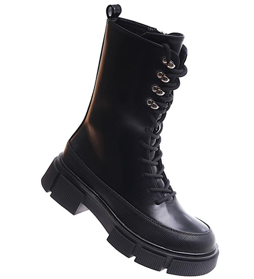 Wiązane czarne glany trapery na platformie /D8-3 17184 T312/