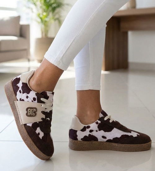 Brązowe wiązane sneakersy buty sportowe /G9-3 18024 T683