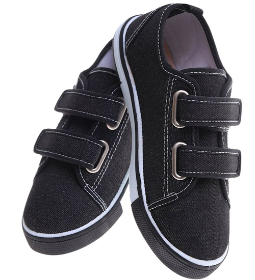 Chłopięce czarne tenisówki na rzepy ze skórzaną wkładką /B7-2 16815 T238/