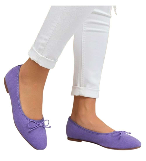 Zamszowe fioletowe baleriny damskie z kokardą /F7-2 17542 G130/