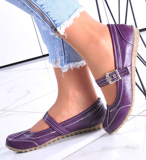 Purpurowe damskie półbuty z paseczkiem /C6-3 12334  T085/