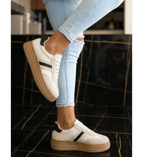 Beżowe buty sportowe na platformie /C6-1 18809 W277/