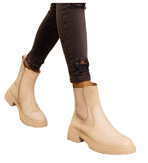 Zimowe beżowe botki damskie /B6-2 18498 T238/