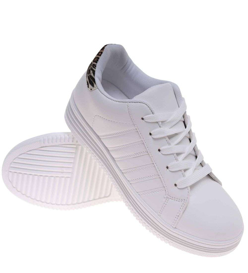 Wiązane trampki damskie białe /A8-3 18662 T187/