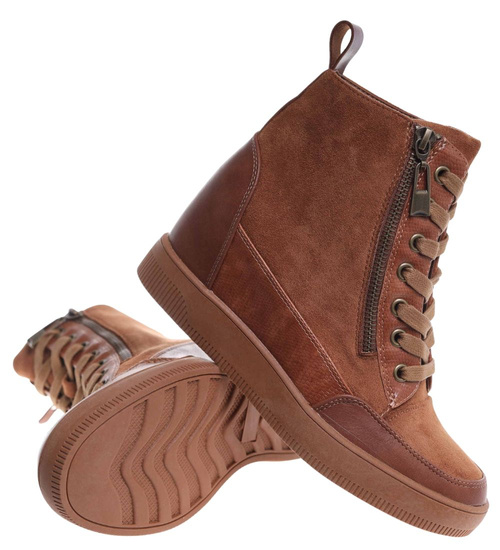 Czekoladowe trampki snekaersy na koturnie /i5-4 h2 18493 W12-3/