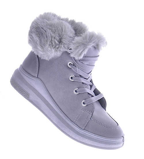 Ocieplane botki jak trampki Szare /B6-2 12697 S390/