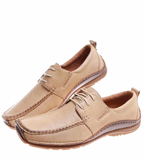 Sznurowane męskie beżowe półbuty /E8-3 11020 T125/