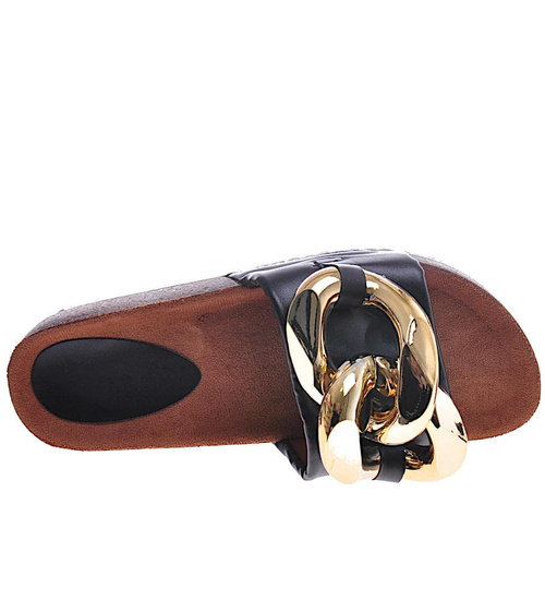 Czarne klapki damskie z łańcuchem /B4-3 11343 T204/