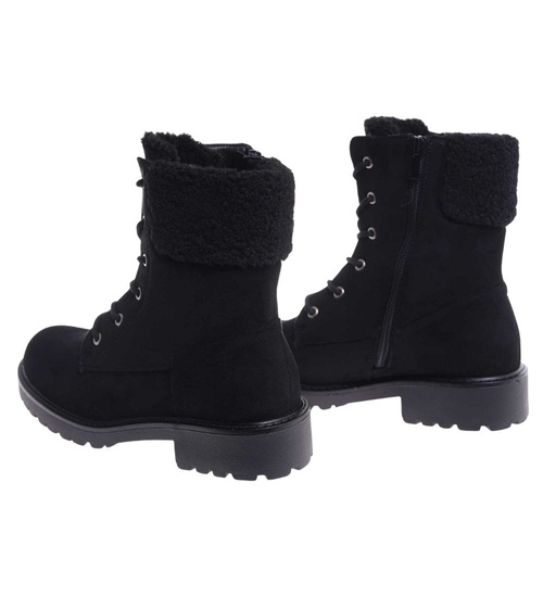 Czarne ocieplane botki workery sznurowane /A10-118576 W386/