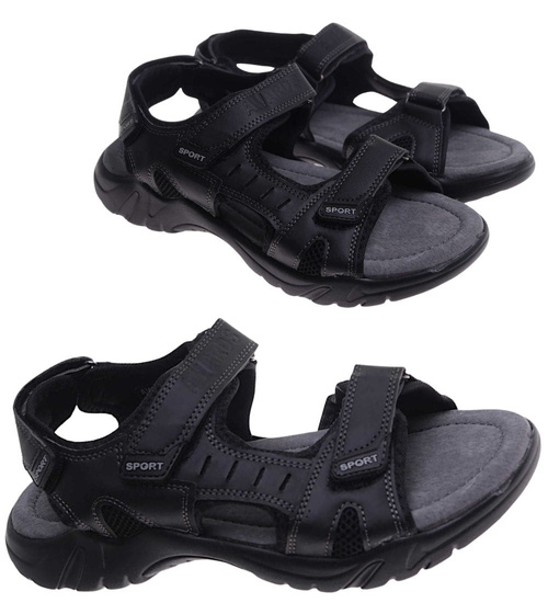 Czarne męskie sandały na rzep /G5-1 17619 T431/