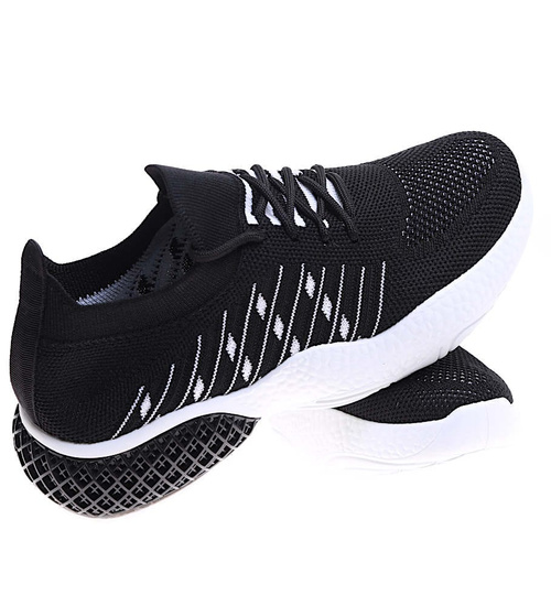 Czarne wsuwane buty sportowe z białymi dodatkami /B5-3 15905 T192/