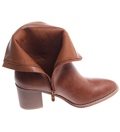 Karmelowe botki damskie na obcasie /i4-3 h2 18378 W381/