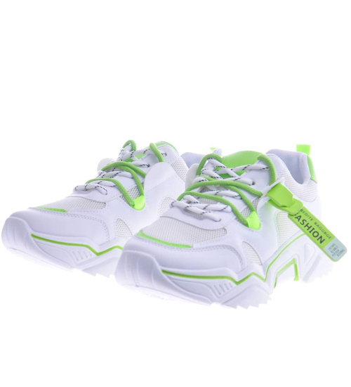 Sznurowane biało zielone buty sportowe /A5-2 12529 T299/