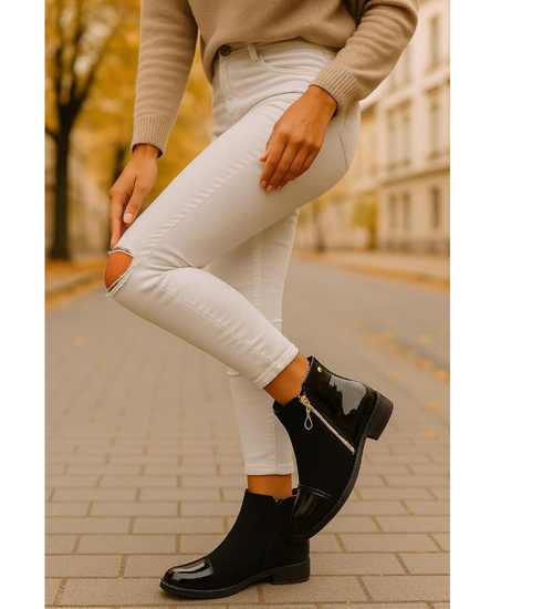 Klasyczne czarne botki damskie ocieplane /A9-2+h2 18327 W400/