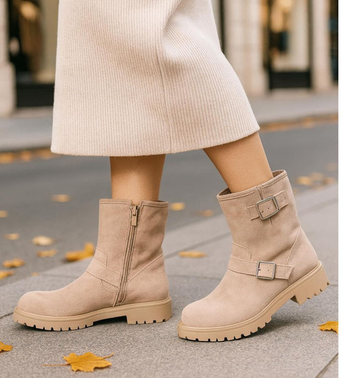 Zimowe botki saszki z ociepleniem beżowe /D1-3 18523 T387/