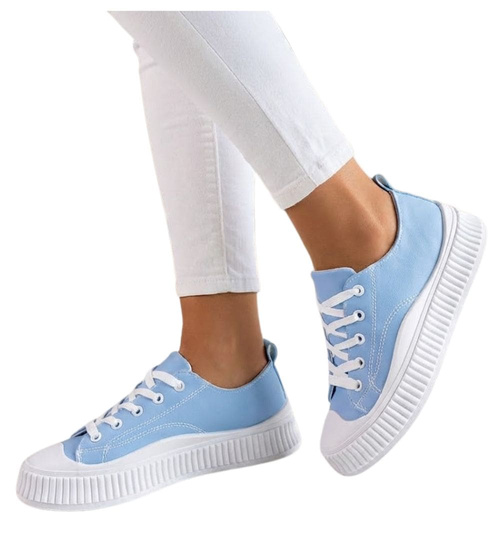 Sznurowane niebieskie trampki na platformie /A1-3 12279 S293/