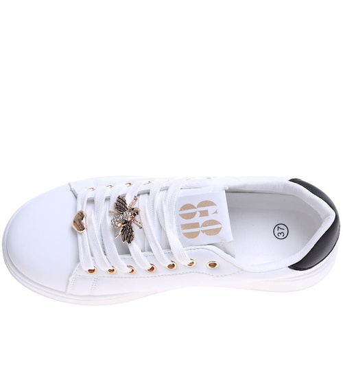 Białe wiązane damskie trampki na platformie /C4-1 15938 T535/