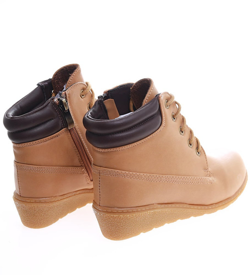 Kamelowe sznurowane botki na niskim koturnie /a10-2 +H2 16624 T7-38/