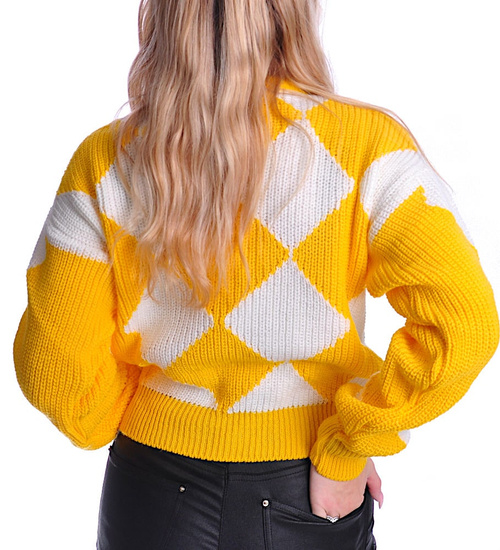 Gruby żółto biały sweter damski /A6-1 UB436 U1391/