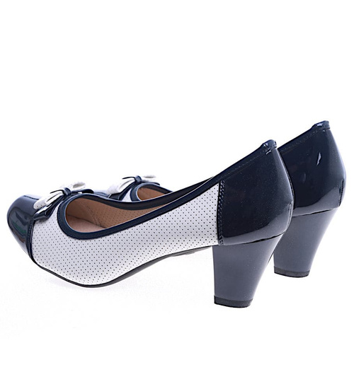 Ażurowe czółenka wiosenne Granatowo białe /B6-2 13647 T203/