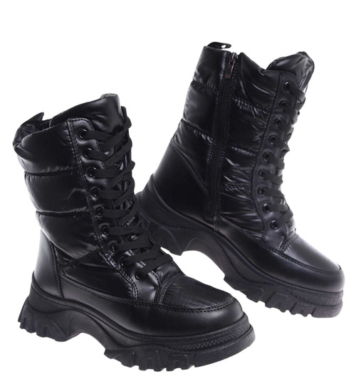 Sznurowane czarne śniegowce damskie /C7-1 18607 T366/