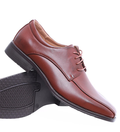 Brązowe sznurowane półbuty męskie /G3-1 15493 T254/