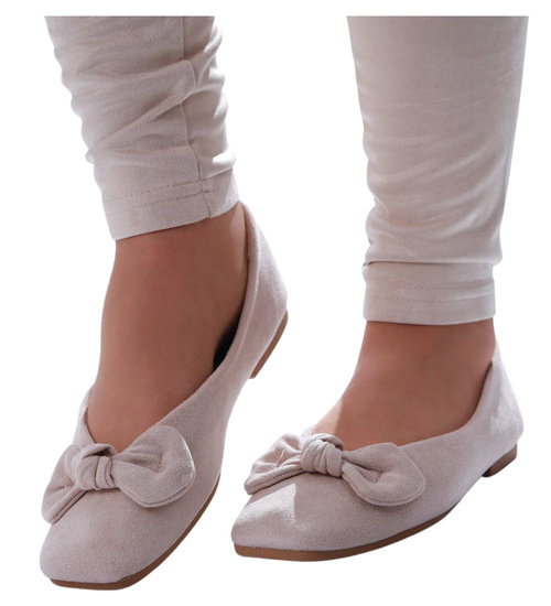 Jasno beżowe baleriny damskie z kokardą /D1-1 17697 W182/