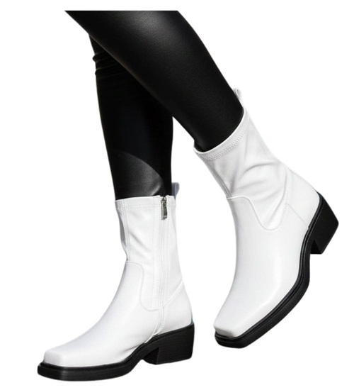 Białe botki damskie na niskim obcasie /E3-2 +i5-2 16858 G284 +H2/