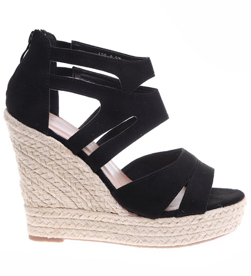 Czarne sandały espadryle na koturnie i platformie /E3-1 4768 G231/