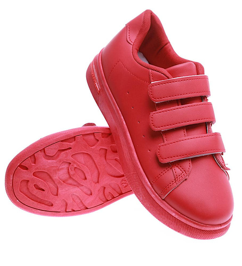 Czerwone damskie trampki na rzepy /E8-3 15712 T138/