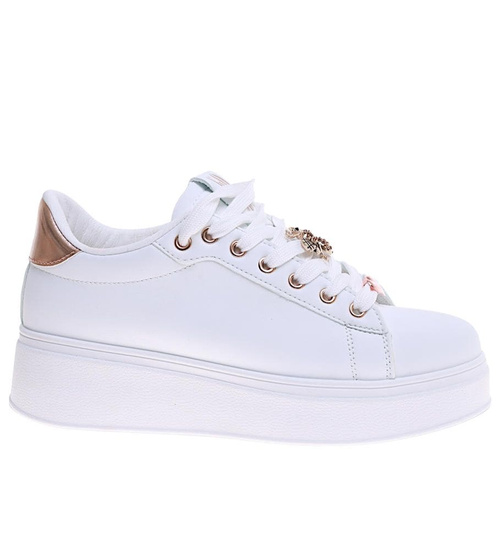 Białe sznurowane damskie trampki na platformie /B5-3 16211  T535/