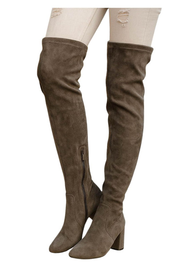 Oliwkowe kozaki muszkieterki na niskim obcasie /D4-3 18442 T386/