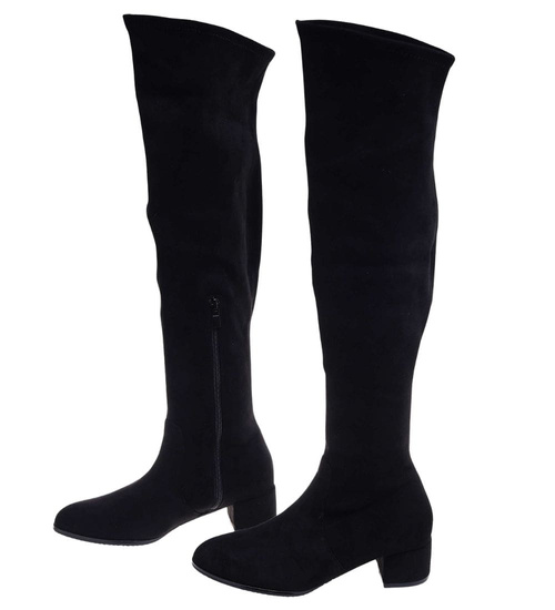 Czarne klasyczne kozaki do kolan na obcasie /E6-1 18203 W583/