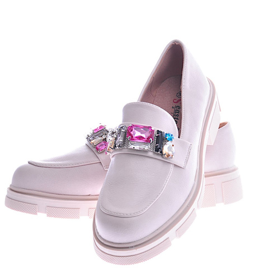 Beżowe półbuty mokasyny na platformie /C6-3 12708 T796/