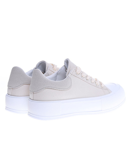 Beżowe damskie trampki sneakersy na platformie /D6-3 14725 T214/