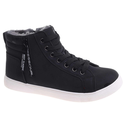 Czarne zimowe trampki z futerkiem /E1-1 18495 T315/