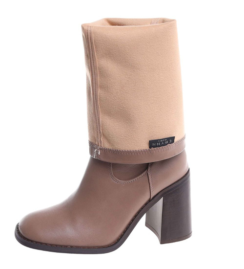 Klasyczne kozaki na obcasie khaki lekko ocieplane /F8-1 18521 T433/