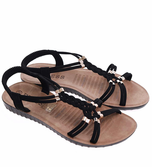 Czarne płaskie sandały damskie /D2-2 16596 T343/