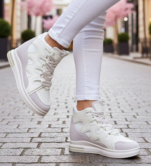 Beżowe trampki na koturnie /F8-3 15778 D430/