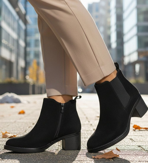 Czarne zamszowe botki lekko ocieplane /G1-3 18233 W492/