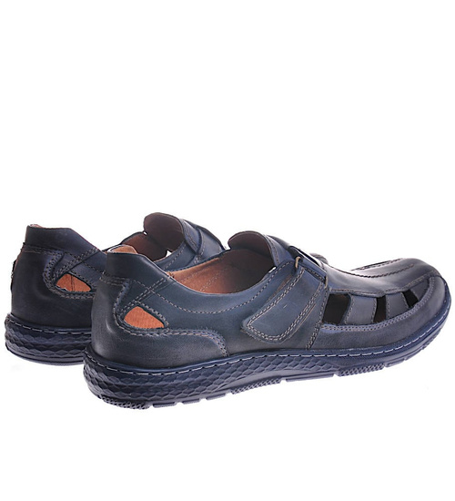 Granatowe sandały męskie z naturalnej skóry /H2 19 11836 D110/