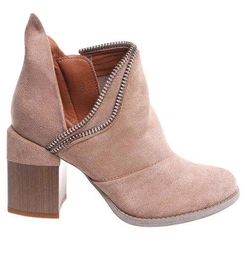 Damskie botki na stabilnym obcasie Khaki /J5-2 12419 S281/