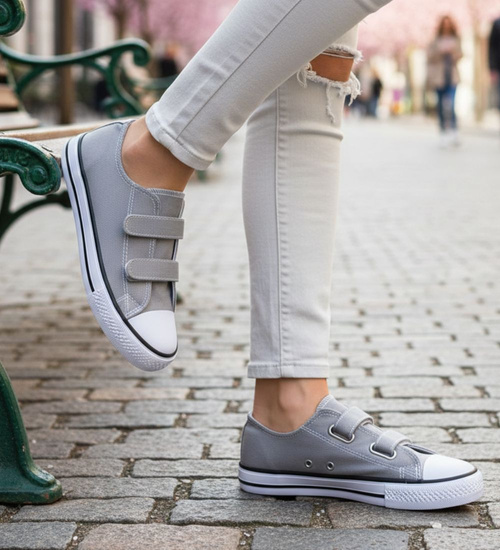 Szare tenisówki dla dziewczynki na rzepy /G2-2 18635 T286/