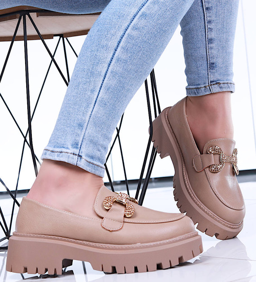 Wiosenne loafersy damskie półbuty na platformie Khaki /D8-1 15487 T336/