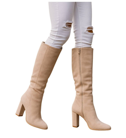 Klasyczne beżowe kozaki do kolan /C4-1 18331 T600/