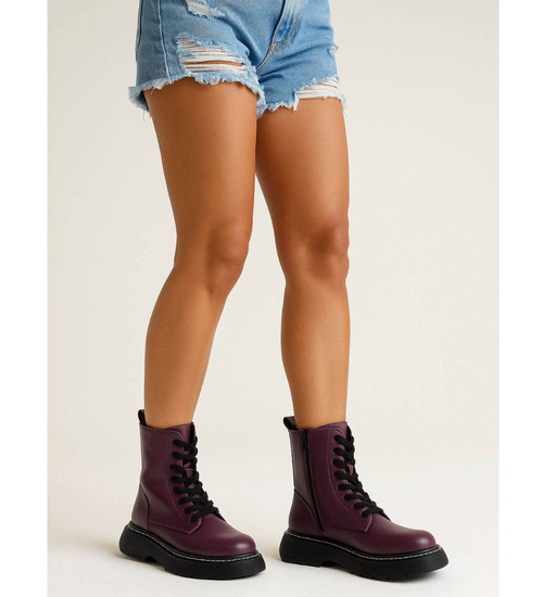 Fioletowe botki trapery na platformie /G12-3 18082 T235/