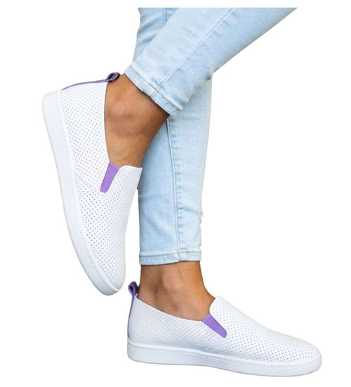 Biało fioletowe damskie tenisówki slip on /G7-2 17939 G137 +L3-2/