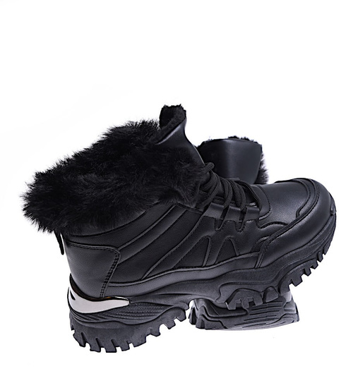 Czarne ocieplane trampki sneakersy na koturnie B5-3 15228 T498