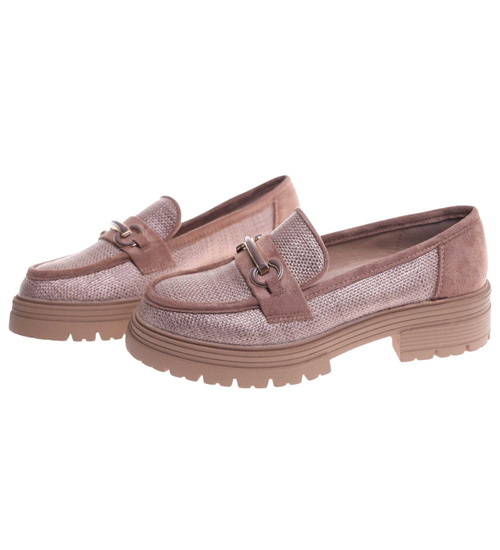 Półbuty loafersy damskie na platformie Khaki /K3-2 18619 W142/